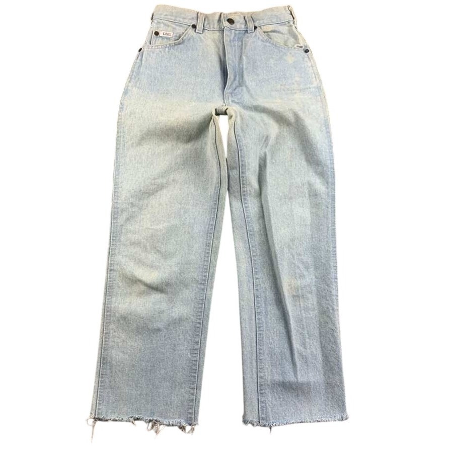 Vintage Lee Jeans Women W23 L22 Blue High Rise Straight Light Wash Raw Diy Hem